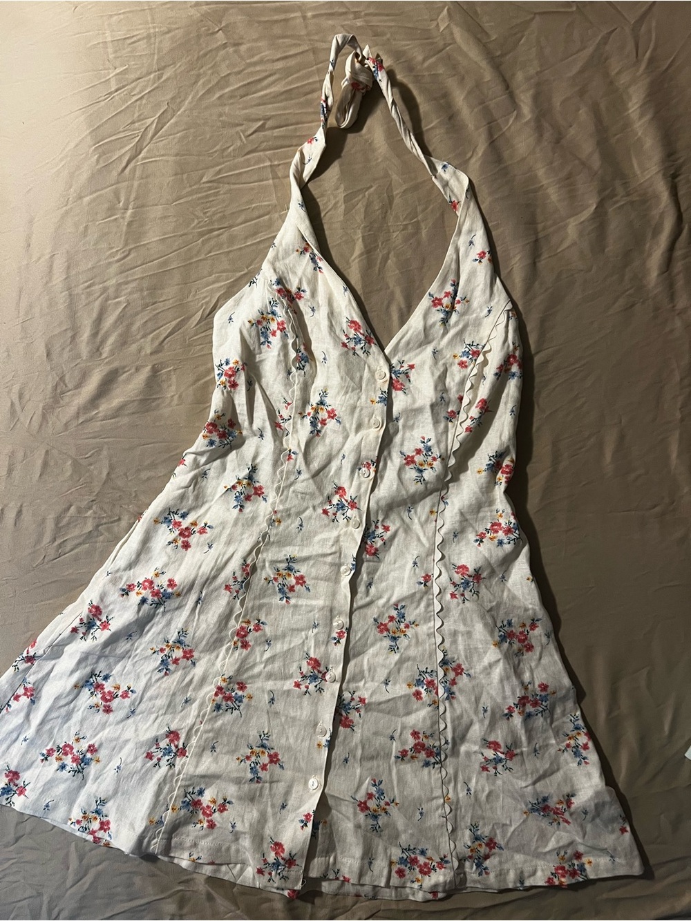 Universal Thread White Halter Floral Button-Front Dress